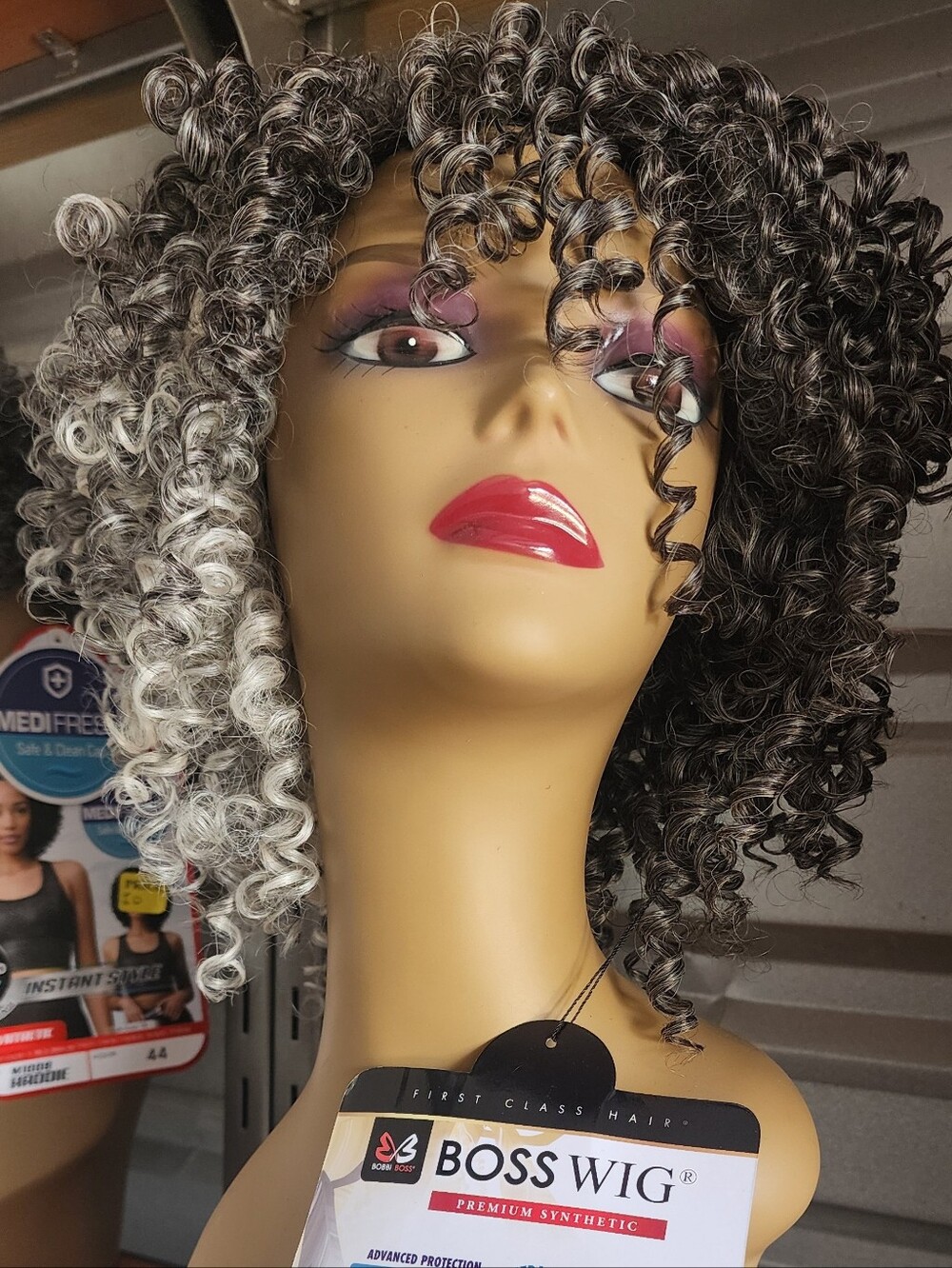 Bobbi Boss Curly Synthetic Wig in Black & Silver Gray
